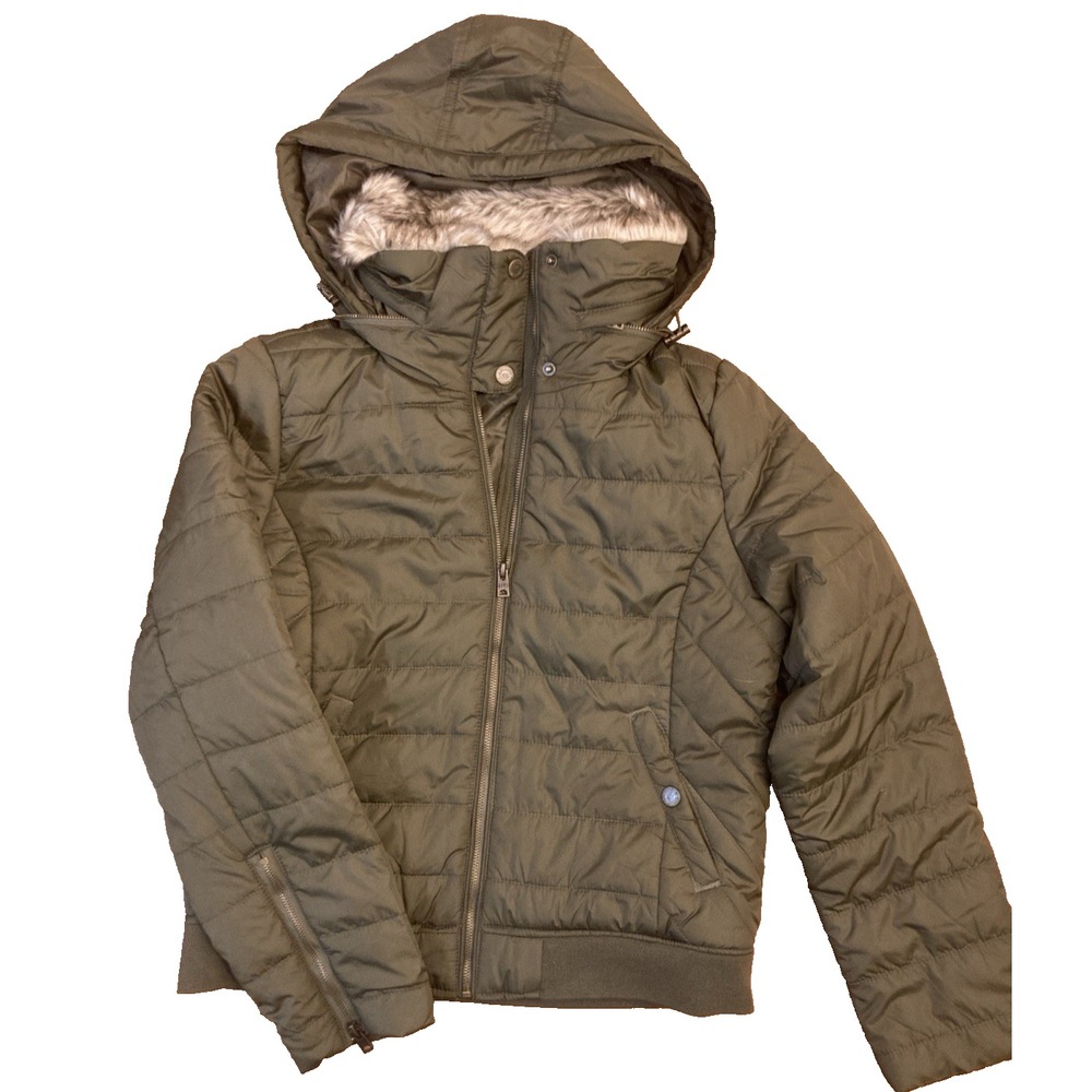 NWT Aeropostale Green Zip Up Hooded Faux Collar Puffer Jacket Large Women's